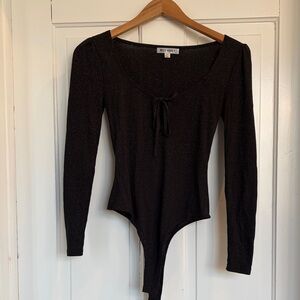 Wild Honey Black Tie-Front Shimmering Bodysuit Size XS